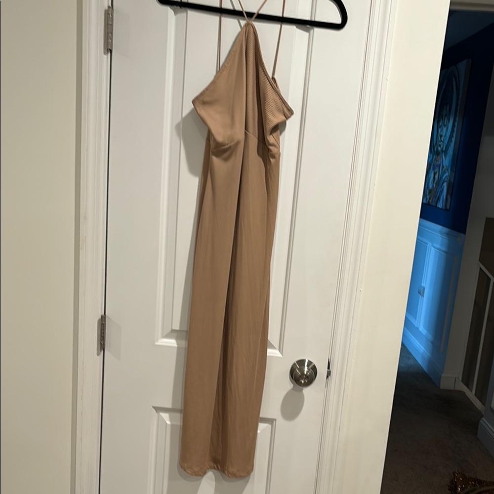 Beige Cotton Ribbed Dress